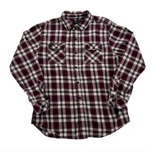 LRG Flannel Shirt Mens 2XL Burgundy Plaid Button Up Long Sleeve Excellent Cotton